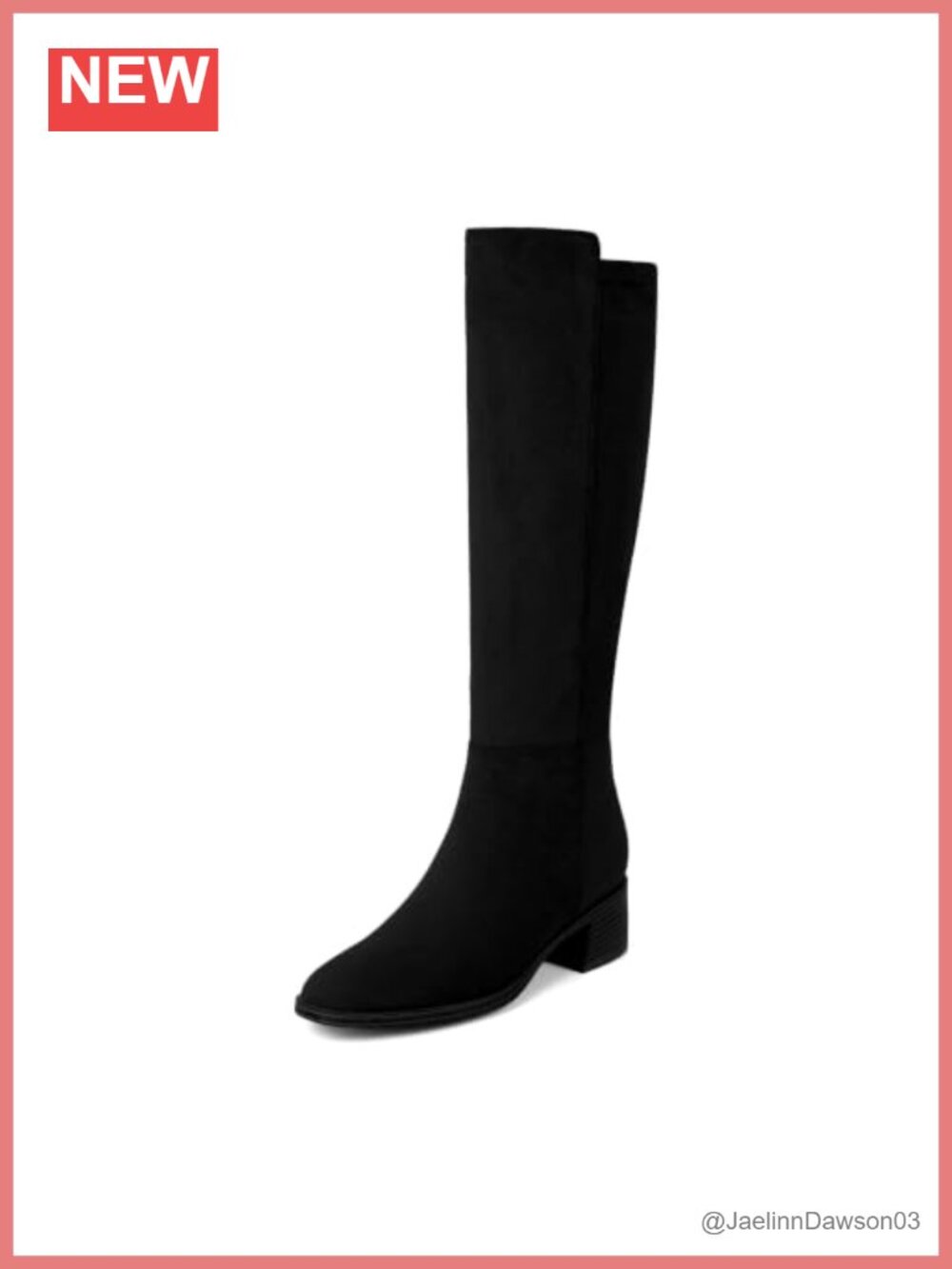 Women's Knee High Stretch Boots Low Block Heel Faux Suede Round Toe
